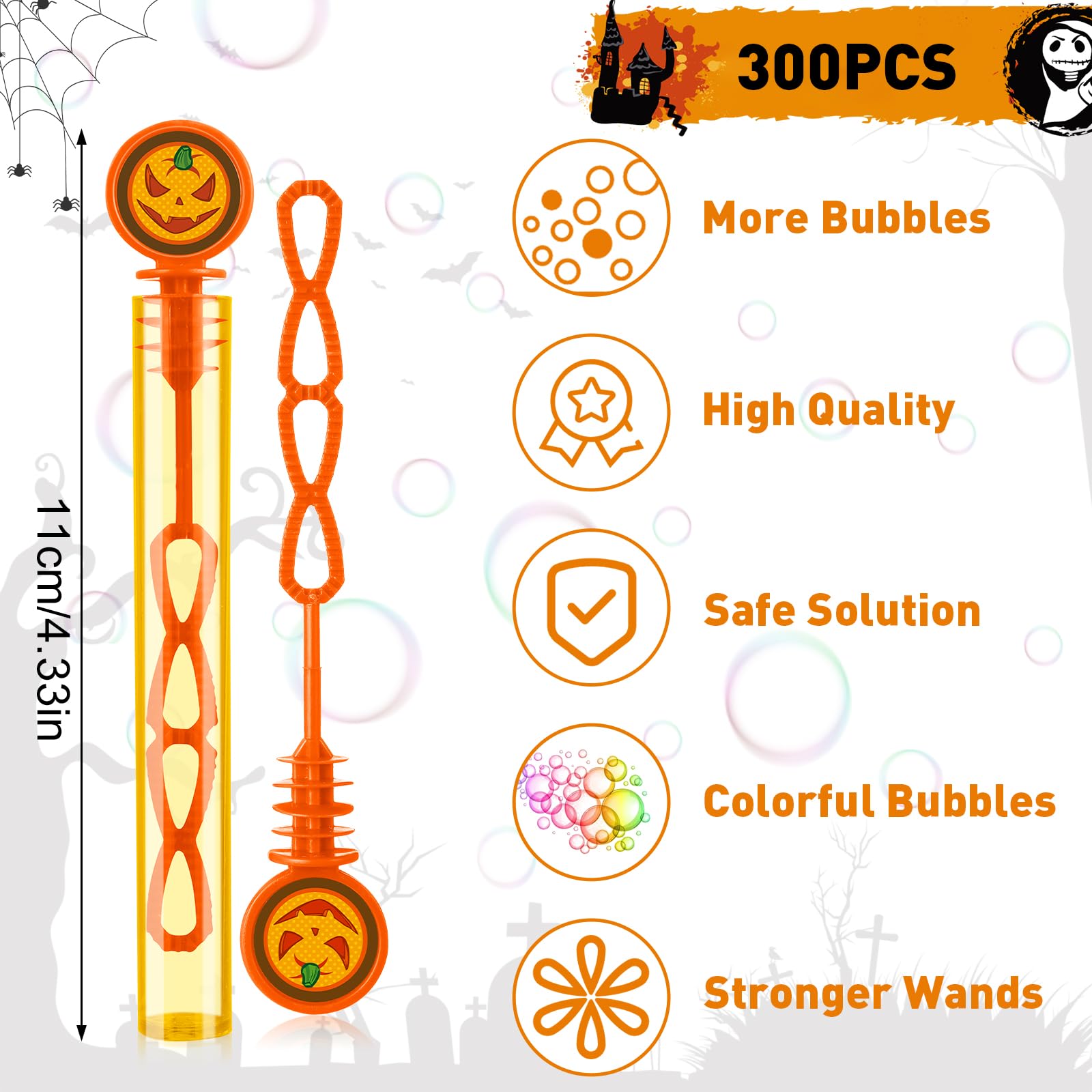 Liliful 300 Pcs Mini Bubble Wands Bulk Halloween Bubble Wands Tubes Party Favors Bubbles Halloween Toys for Halloween Treats Party Supplies Goodie Bags Fillers, No Liquid