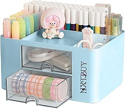 Plastic Desk Organizer with Drawer | Desktop Office Stationery Storage Box | Desk Accessories Organizer | Mobile Phone Holder | Table Organizer for Study & Office Use (Blue)