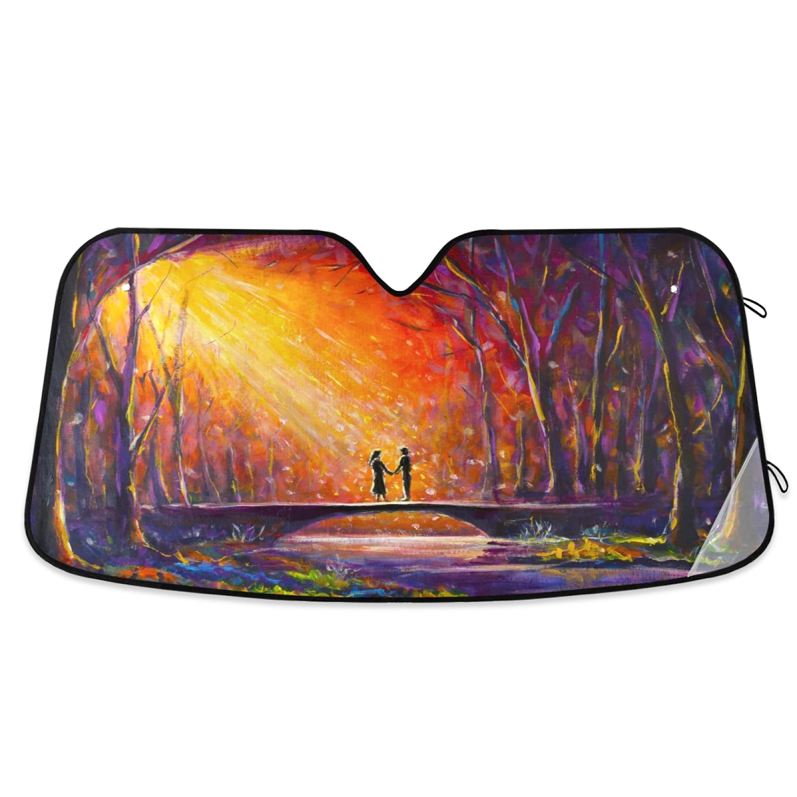 xigua Front Windshield Sun Shade Oil Painting Bridge Folding Sun Shield Shade, Blocks UV Ray to Keep Your Vehicle CoolSun Visor Protector for Fits Car Truck SUV 55"x27.6"