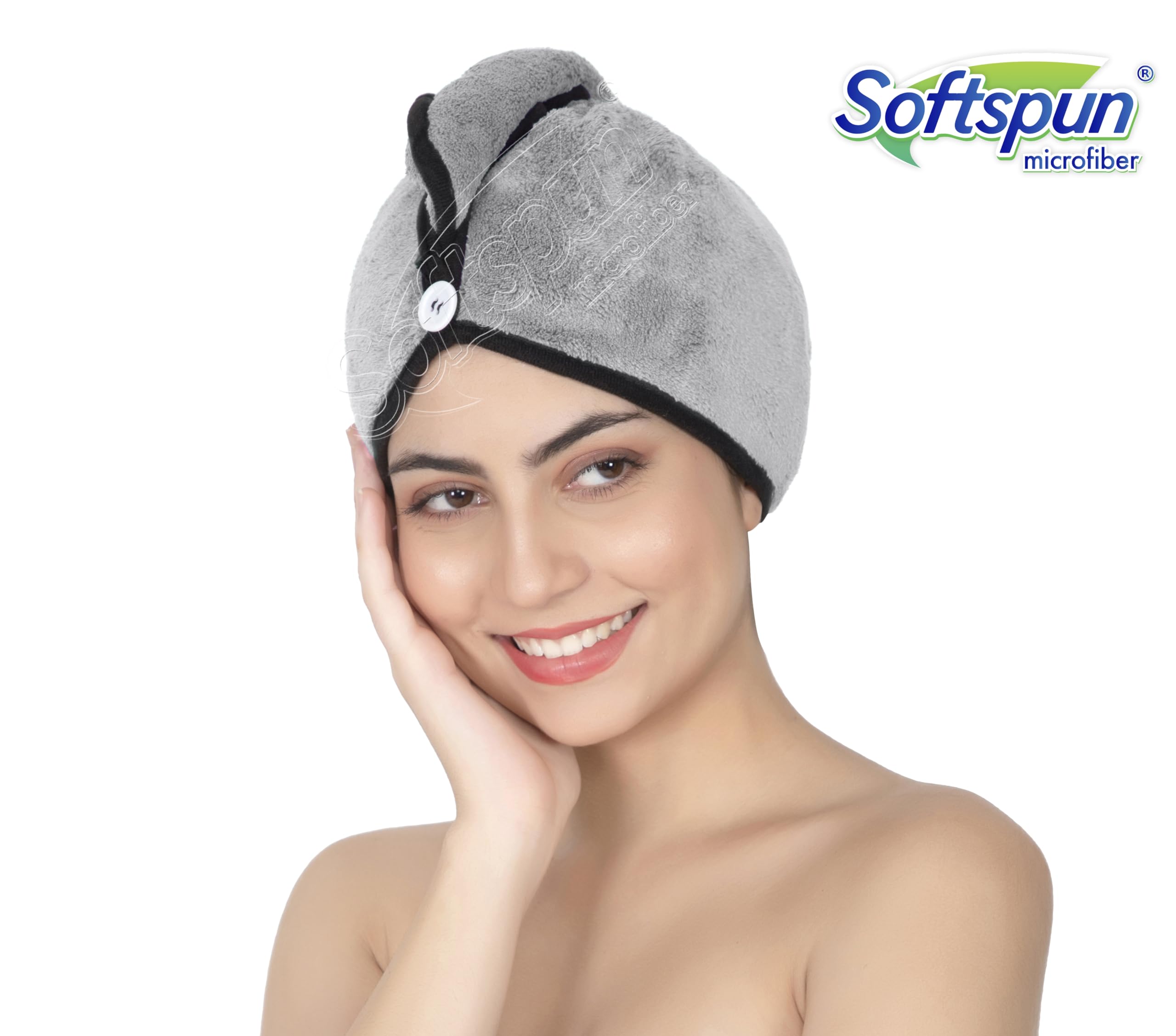 SOFTSPUN Microfiber Hair Cap 1 Pcs 70X25 cm Light Grey 280 GSM Super Absorbent Quick Dry Hair Turban for Drying All Kinds of Hair Straight or Curly Short or Long Thin or Thick Hair. 1