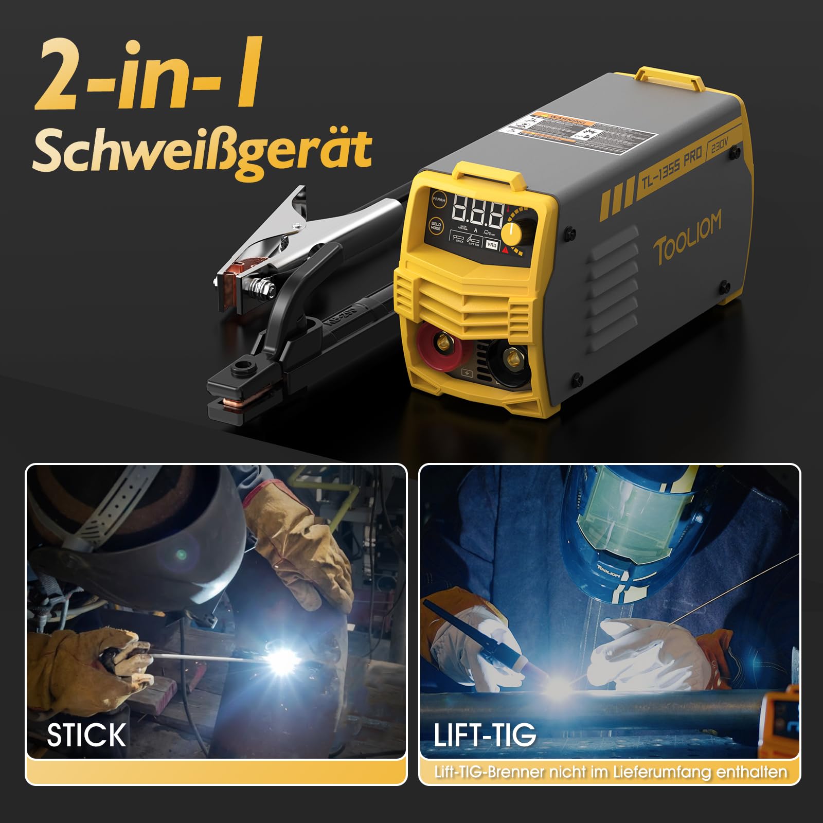 TOOLIOM 135 Ampere 230Volt Schweißgerät, MMA Stick Schweißgerät, Gleichstrom Wechselrichter, Schweißgerät mit Hot Start, Arcforce und Anti-Stick, Tragbares Schweißgerät