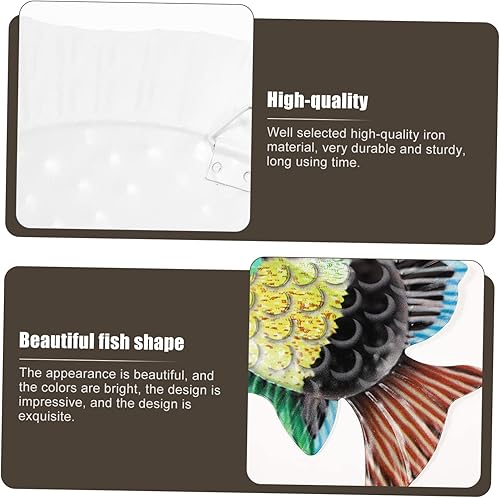 Miniatura 3 de Yardwe 2 piezas de hierro forjado peces de hierro colgante de pared escultura de hierro de pared escultura de pared de peces de metal, ornamento de