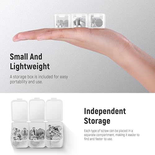 Miniatura 7 de NEEWER 15 tornillos de 14 pulgadas con cajas de almacenamiento, 3 tamaños de acero inoxidable de 14 pulgadas a 20 tornillos ranurados para cámara,