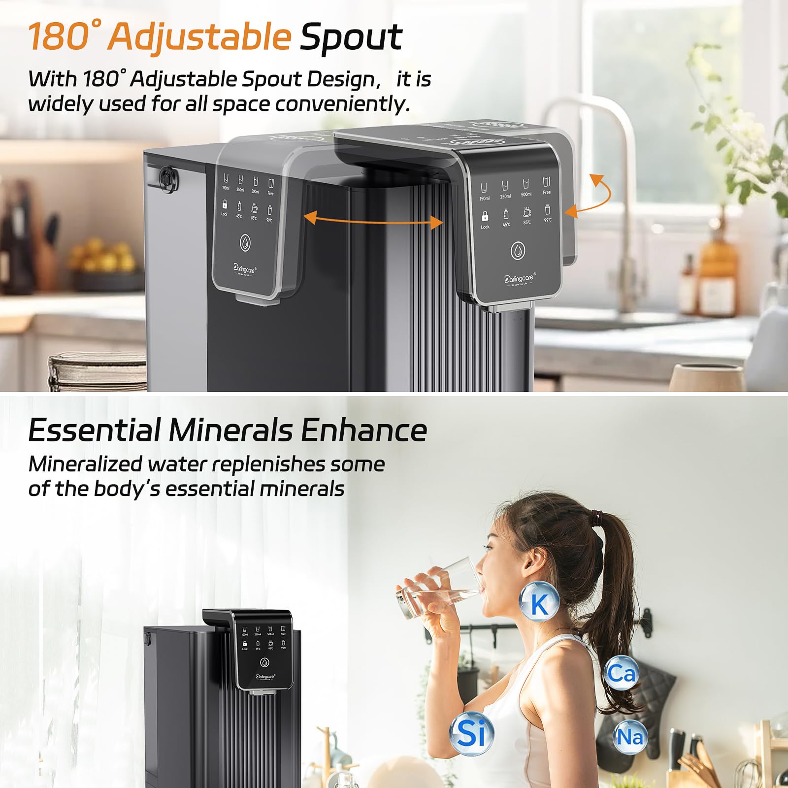 Osmoseur Inverse Distributeur Eau Chaude: osmose inverse avec filtration à 6 niveaux Système d'osmose inverse de comptoir moniteur TDS en temps réel 3:1 pur à évacuation pour Cuisine Bureau Maison