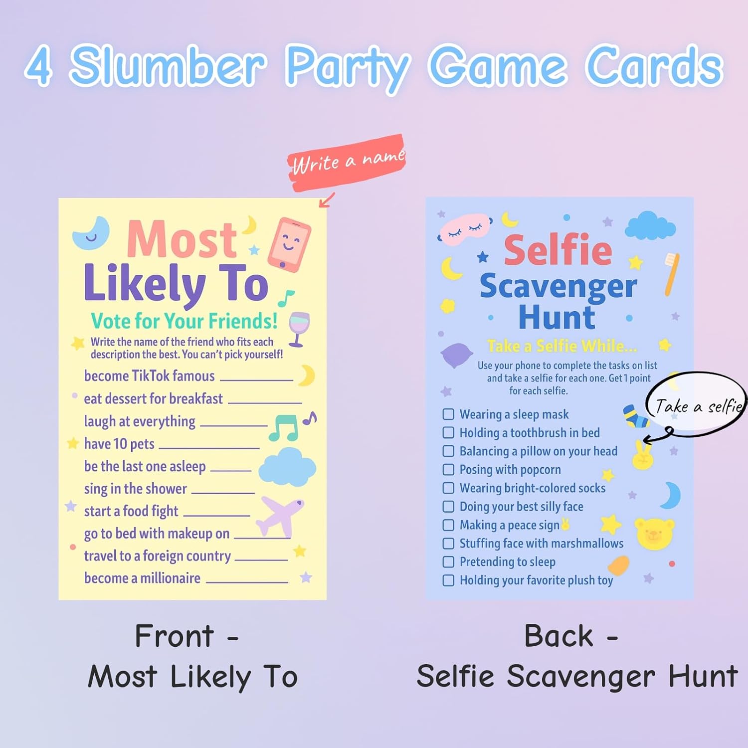 Sleepover Games for Teen Girls – 4 Fun Pajama Party Games for Up to 20 Players – Includes This or That, Scavenger Hunt, Bingo, Most Likely To – Slumber Party Activities & Girls Night Supplies