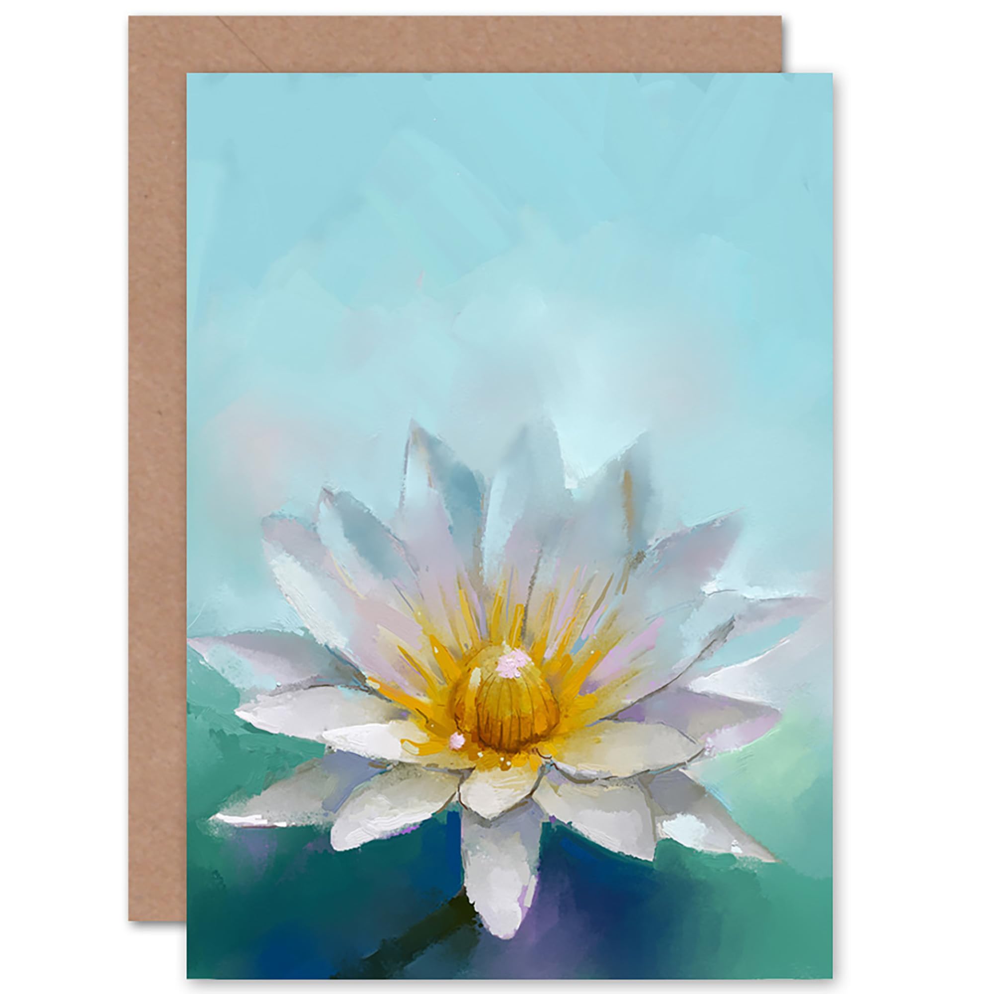 Wee Blue Coo Flower Lotus Painting Greeting Card With Envelope Inside Premium Quality