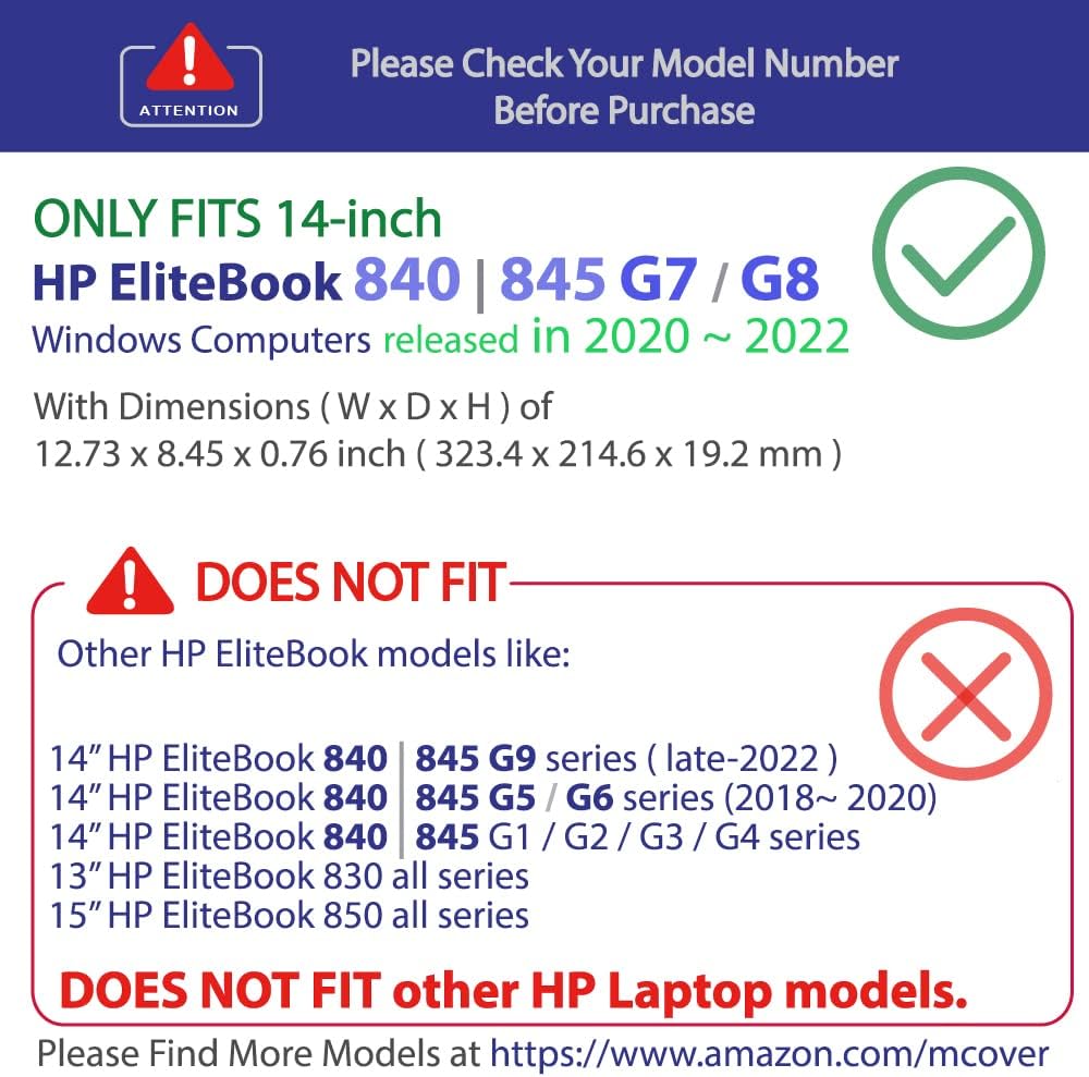 mCover Case ONLY Compatible for 2020~2022 14" HP EliteBook 840 G7 / G8 (Intel CPU) | EliteBook 845 G7 / G8 (AMD CPU) Series Windows Laptop (NOT Fitting Any Other HP Models) - Black