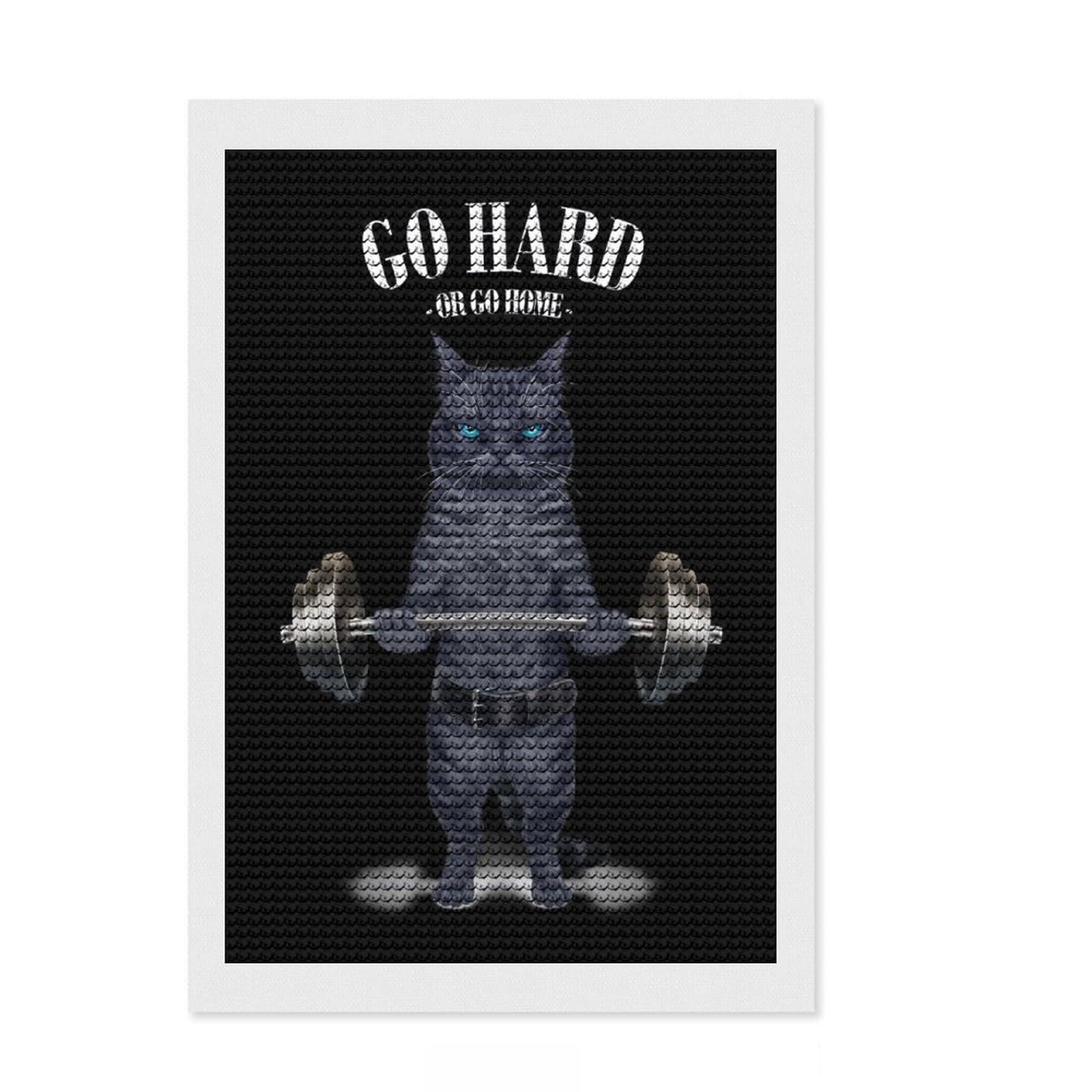 Junmoney Blue Cat Weightlifting Diamond Painting Set 8"x12", Stress Relief Craft, Simple to Start, Farmhouse Decor, Gift Idea, Easy to Enjoy