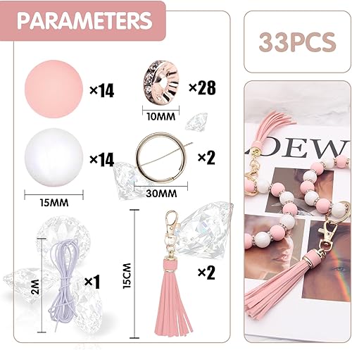 Miniatura 2 de KJMYYXGS Cuentas de silicona para kit de fabricación de llaveros, cuentas de goma de silicona de 0.59 pulgadas a granel, cuentas espaciadoras de