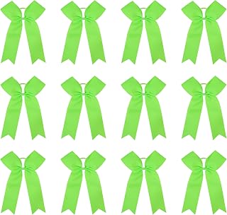 Cheer Bows for Girls 12 Pack – Large 6.5"x9.5" Cheerleader Hair Bows with 2" Grosgrain Ribbon & Matching Elastic Ties – Team Cheerleading, Softball, Sports Accessories，Fluorescent Yellow
