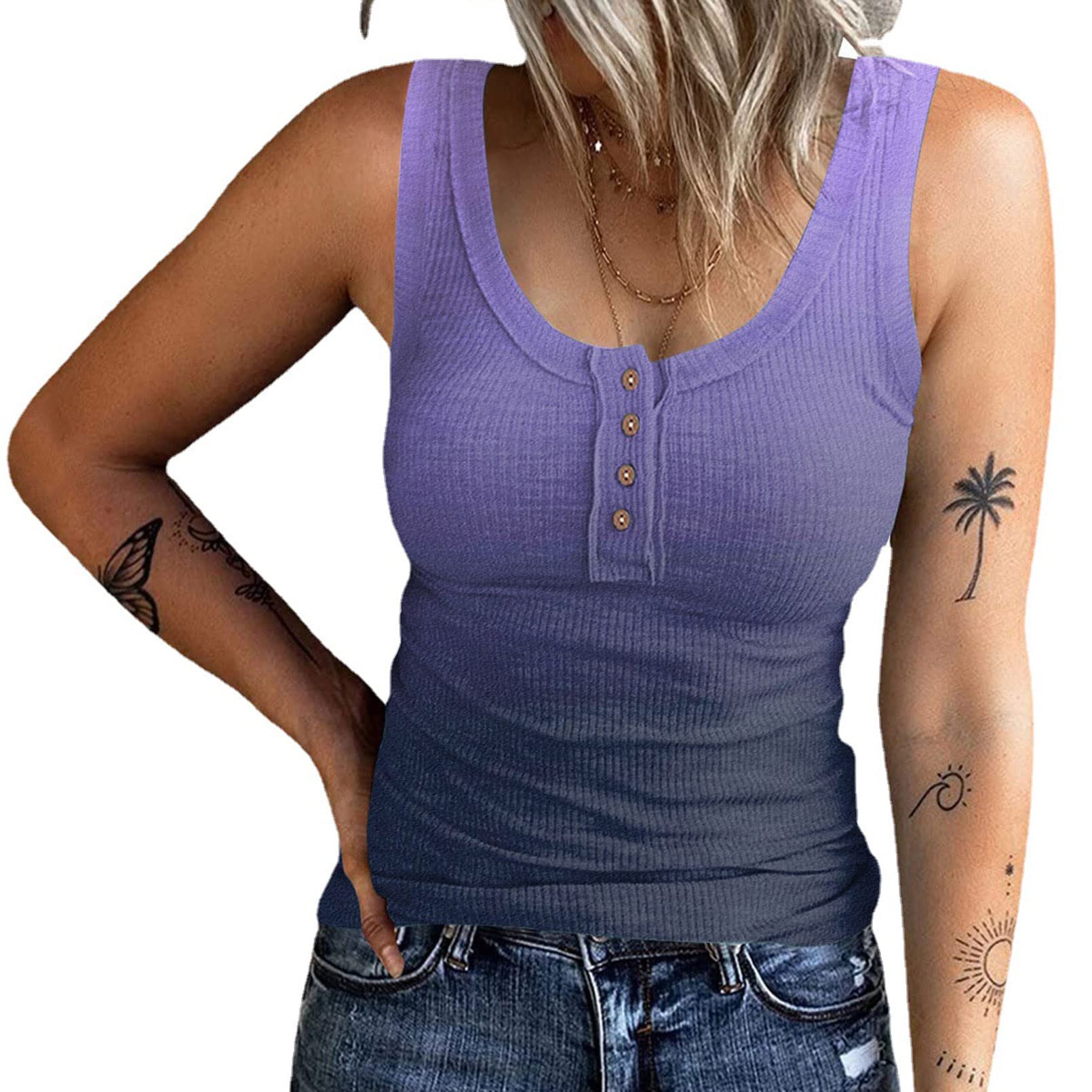 T-Shirt Chemisier sans Manches Femme Coupe Ample Décontractée à Boutons