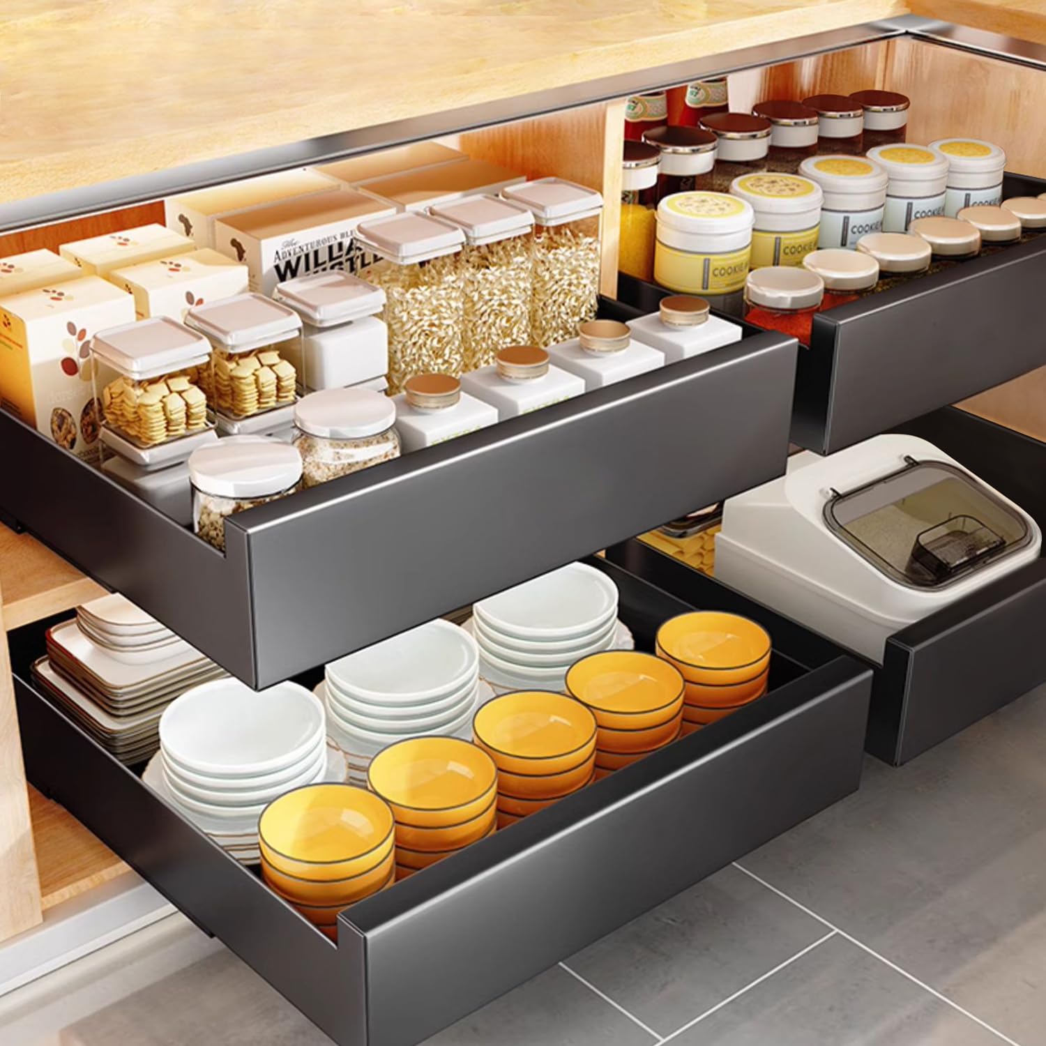 Organizador de gabinete extraíble, acero al carbono fijo con nano película adhesiva, organización de cocina y comedor, utilizado para ollas, sartenes, especias, etc. 15.7 in x 20.9 in x 3.7