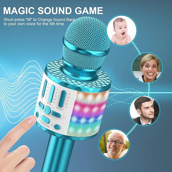 MicQutr LED Drahtloses Bluetooth Karaoke Mikrofon zum Singen, Spielzeug Kinder, Heim KTV Karaoke Maschine, Tragbares KTV Lautsprecher Recorder für Android/iPhone/iPad/PC - 5