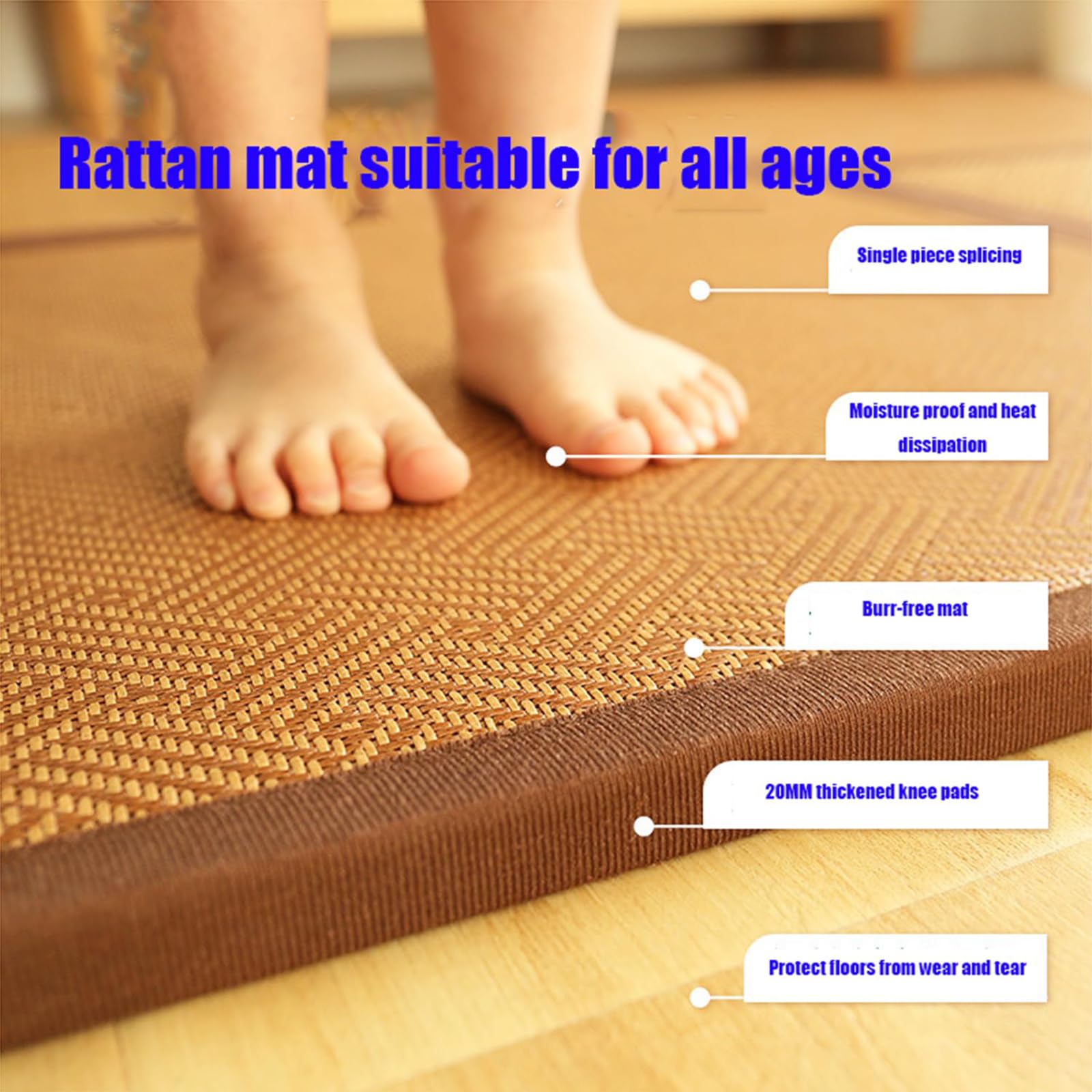 Tatami Tapis de sol pliable en rotin antidérapant confortable pour salon, chambre à coucher, salle de jeux, 6 pièces