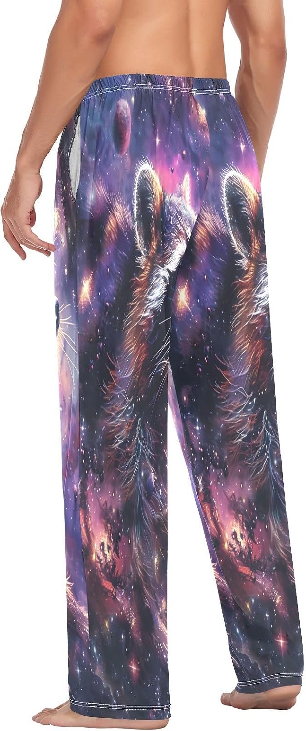 ALAZA Raccoon Nebula Galaxy Men's Pajama Pants Men Cotton Pajama Bottoms with Pockets, S