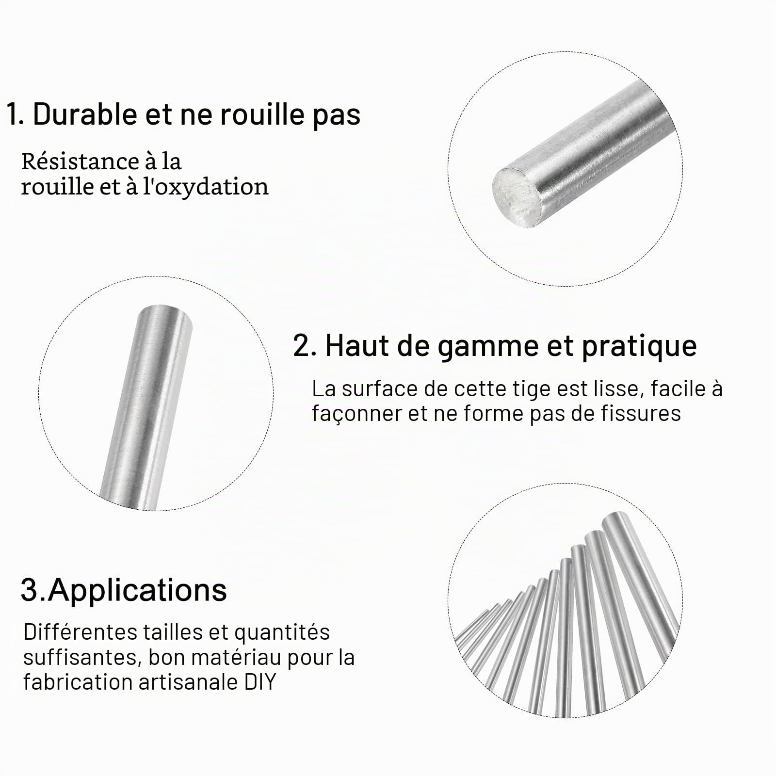 sourcing map 304 Inox Acier Rond Tiges, 6mm x 400mm Solide Arbre Tiges pour DIY Artisanat Modèle Voiture Hélicoptère Avion, Paquet de 4