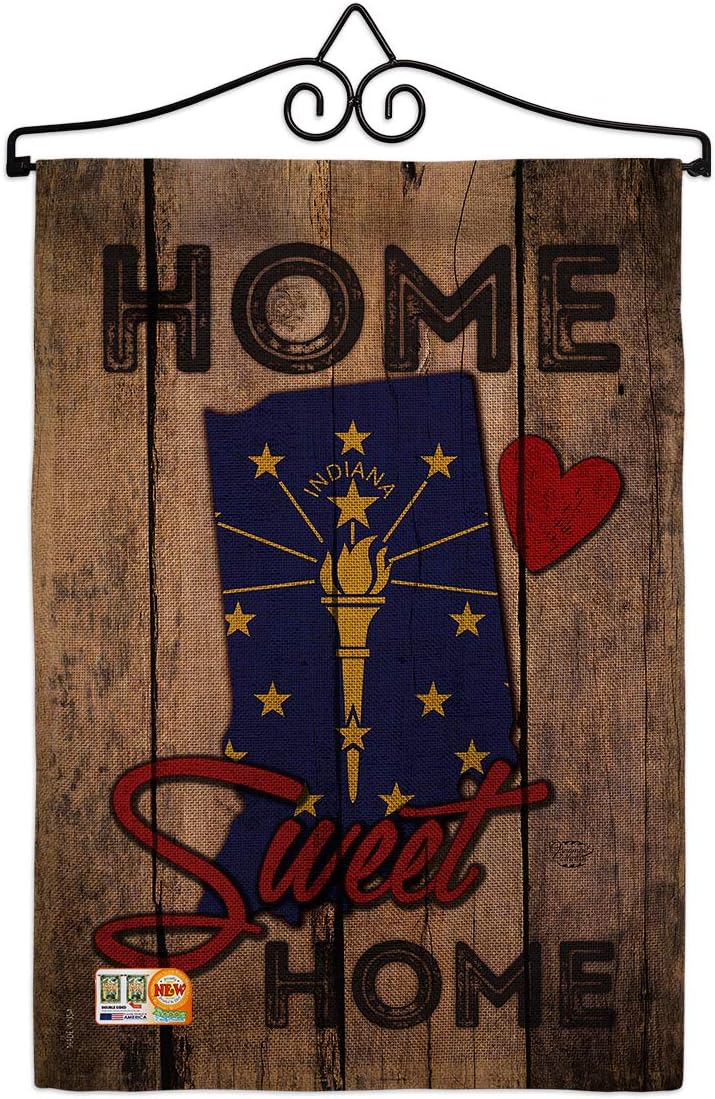 State Indiana Home Sweet Garden Flag Set Wall Hanger Americana States USA American Territories Republic Country Particular Area Small Decorative Gift Yard House Banner Double-Sided Made In 13 X 18.5