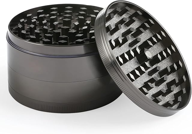 Bäcker & Lecker Młynek do pyłków, duży młynek do ziół, do suszonych ziół, przypraw, ze stopu cynku, zestaw 4-częściowy, ze skrobakiem, 75 mm, nikiel czarny