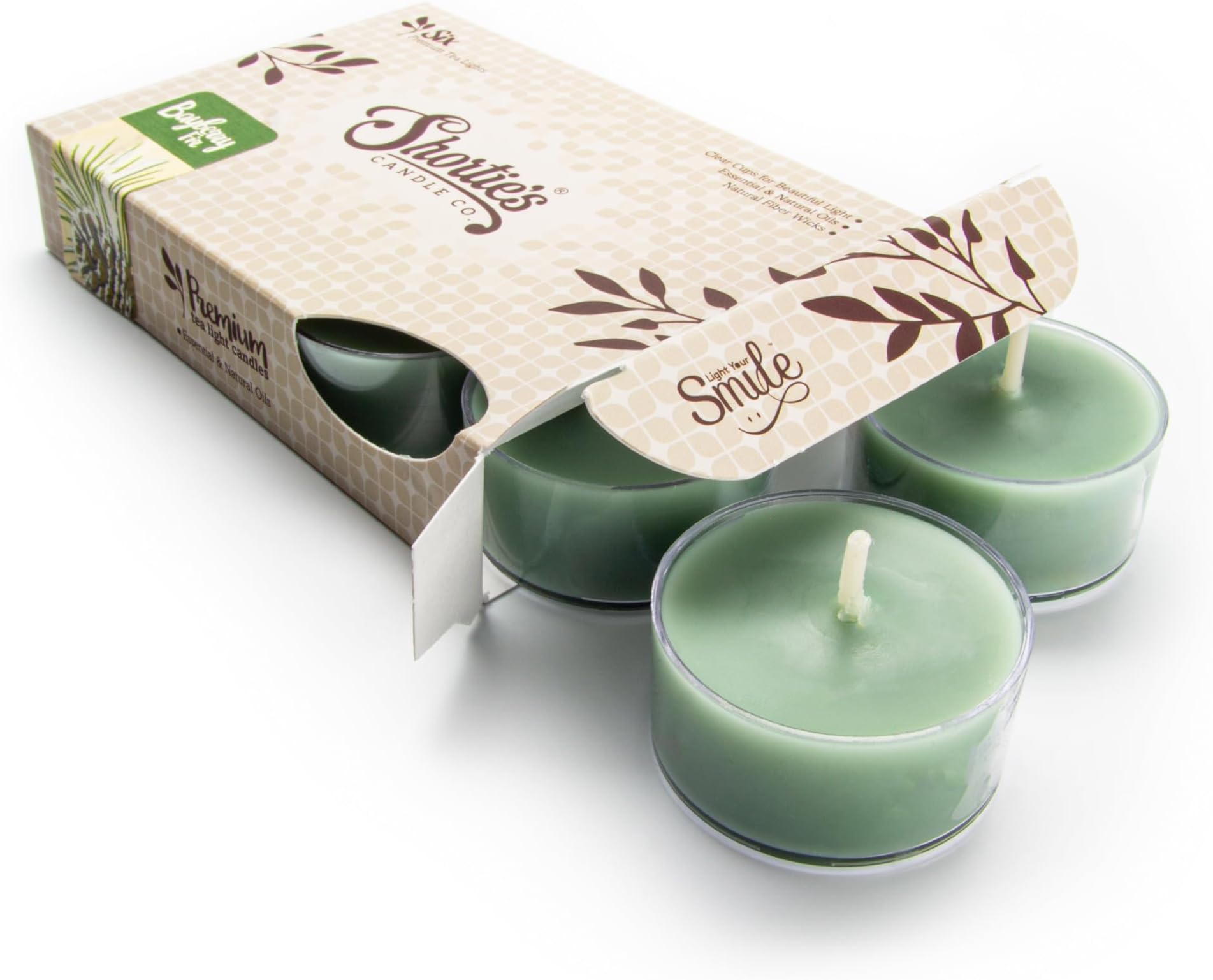 Bayberry Fir Premium Tealight Candles - Highly Scented with Essential Oils - 6 Green Tea Lights - Beautiful Candlelight - Made in the USA - Christmas & Holiday Collection