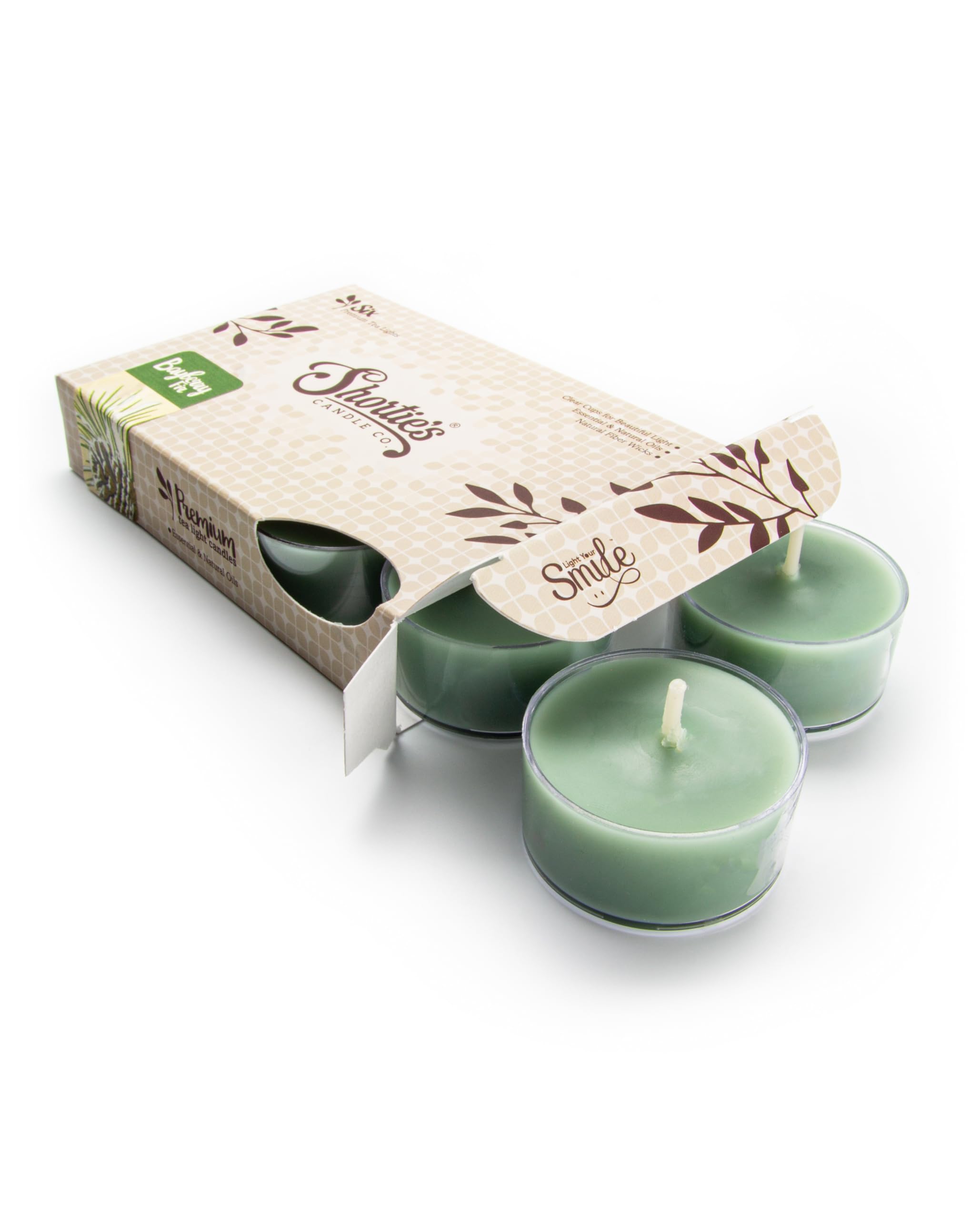Bayberry Fir Premium Tealight Candles - Highly Scented with Essential Oils - 6 Green Tea Lights - Beautiful Candlelight - Made in The USA - Christmas & Holiday Collection