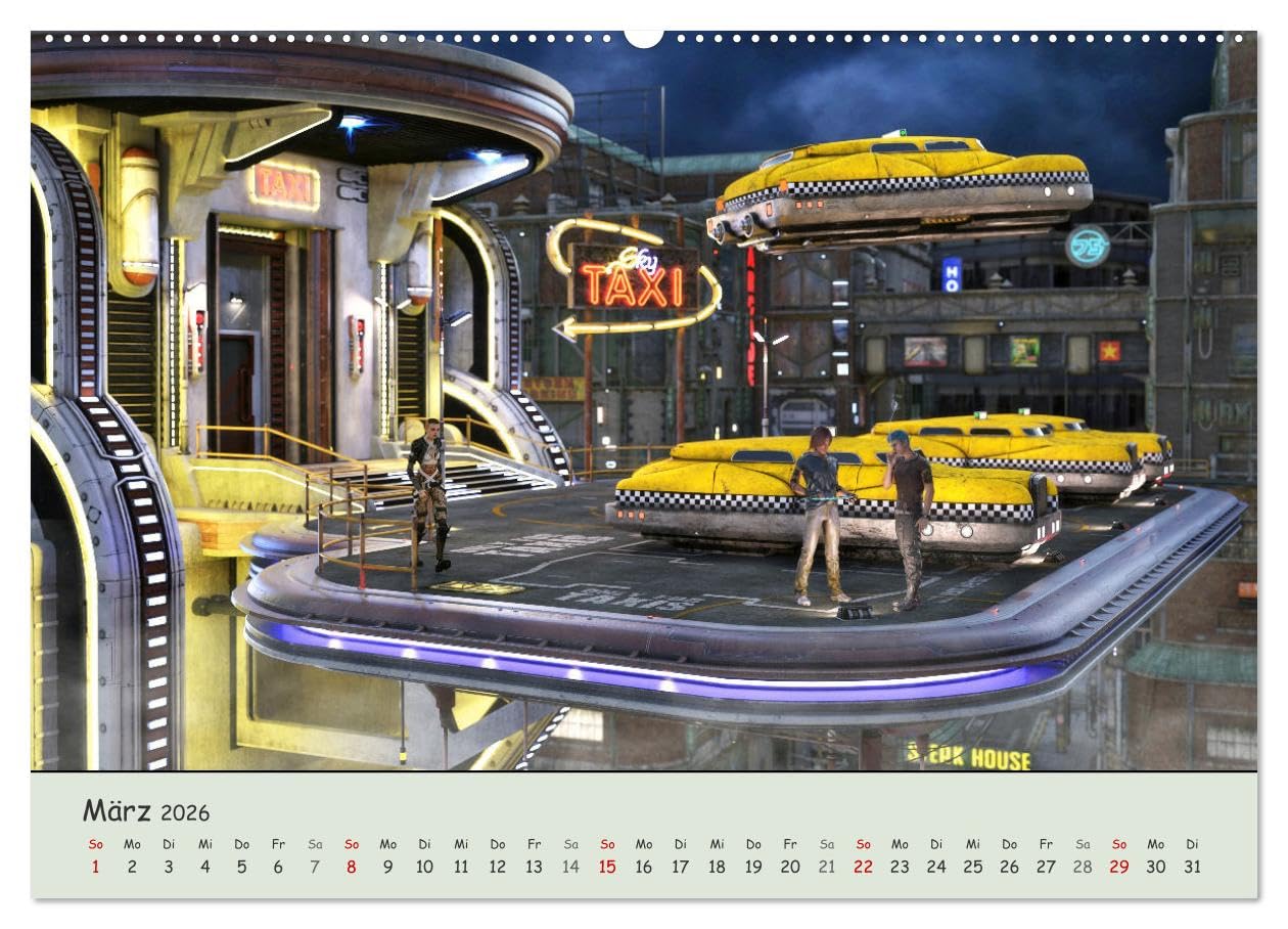 Science Fiction Cyberpunk (Wandkalender 2026 DIN A2 quer), CALVENDO Monatskalender: Zukunftsstädte im Neonschein einer düsteren Zeit. (CALVENDO Kunst)