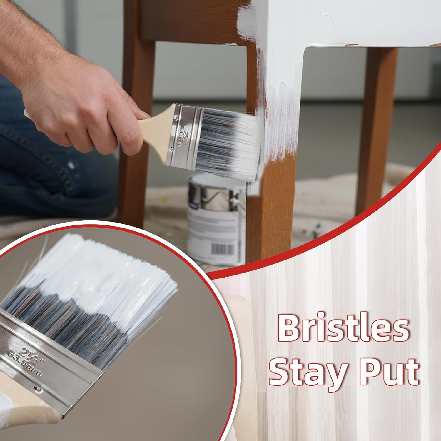 Wesquer 3 Inch Professional Paint Brushes 12-Pack, Premium Synthetic Bristles for Smooth Finish, Easy to Clean & Reusable for Wall, Cabinet, Interior & Exterior Painting