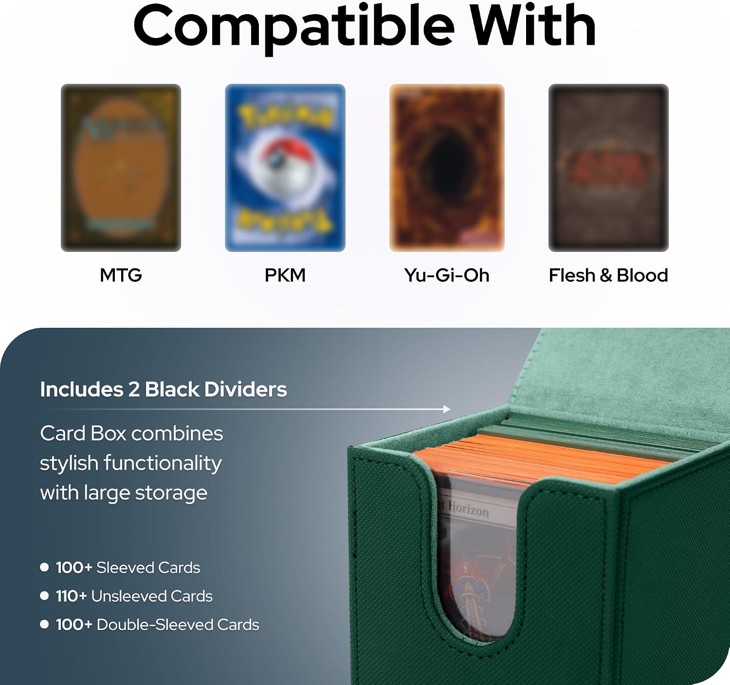 Card Deck Box for MTG, TCG, Fits 100+ Sleeved Cards, Green image 5