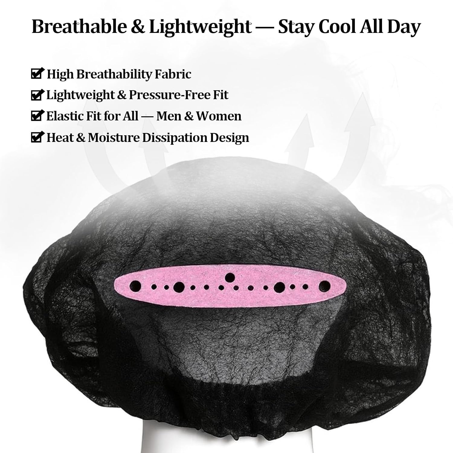 100 Pcs Disposable Bouffant Caps, 21 Inches Elastic Hair Nets, Stretchable Nonwoven Head Cover for Food Service, Factory, Salon, and Hygiene Environments (Black)