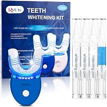 RVEYi Teeth Whitening Kit for Sensitive Teeth with LED Light, 35% Carbamide Peroxide Gel Syringes and Remineralizing Gel, Blue