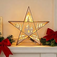 SALCAR LED Wooden Star 30 cm, Christmas Decoration Table Lamp with Warm White Light, Battery Operated, Advent Winter Decoration for Table and Window