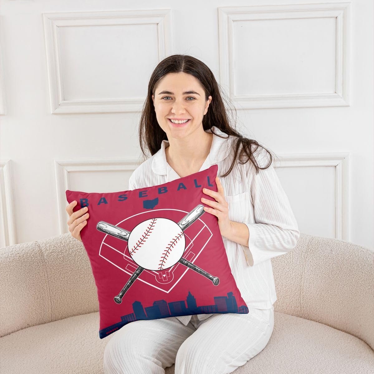 Erosebridal Baseball Cushion Cases for Boys Sports Game Throw Pillow Covers 20X20 Inch Set of 2 Baseball Gaming Cushion Covers for Couch Sofa Living Room Ball Games Decorative Pillowcases, Dark Red image 5