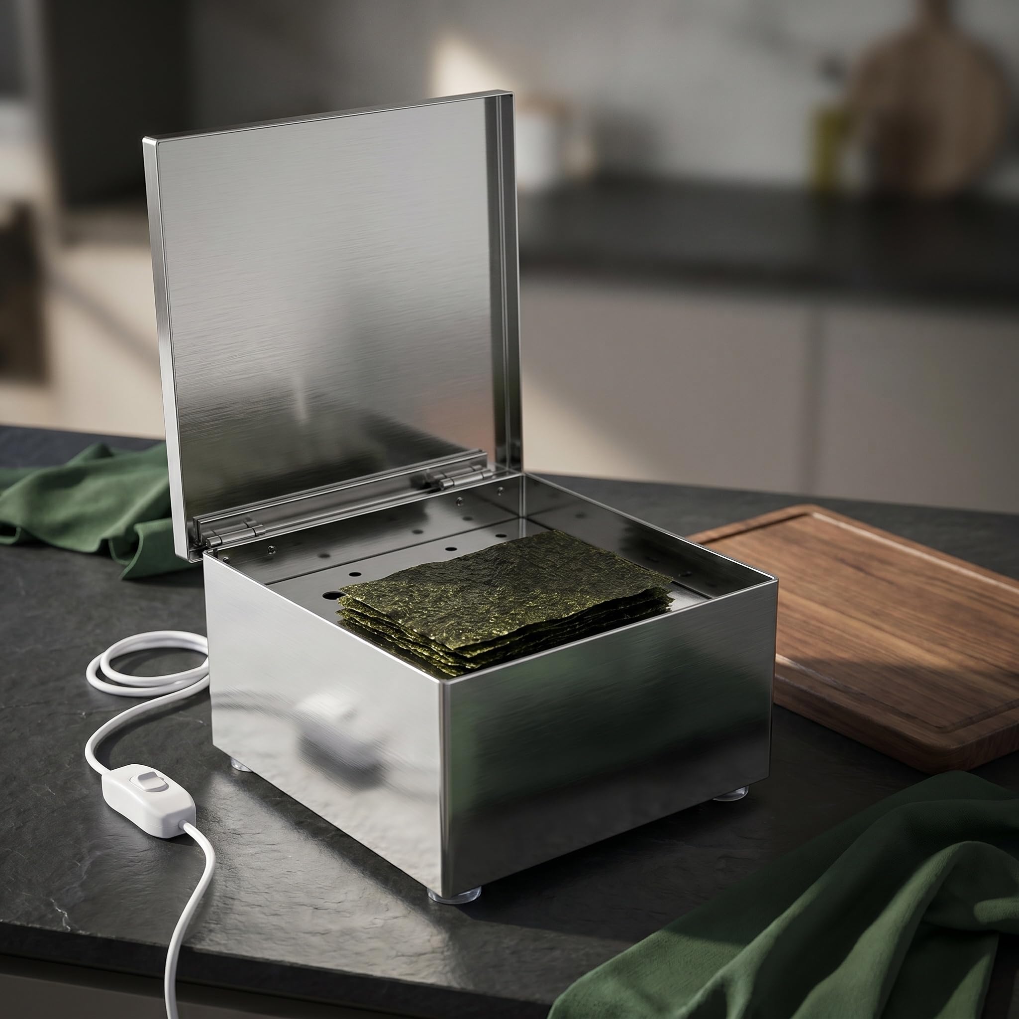 Caja de secado de algas marinas de acero inoxidable y horno, fabricante Nori para sushi y cocina, recipiente grande para mejorar el sabor, frescura y textura crujiente