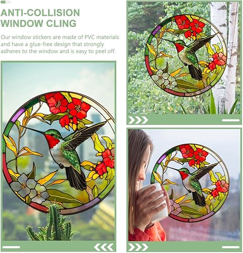 Miniatura 4 de Calcomanías de ventana de colibrí de vidrieras anticolisión, calcomanías de ventana de verano, adhesivos estáticos de pájaros y golpes en el vidrio