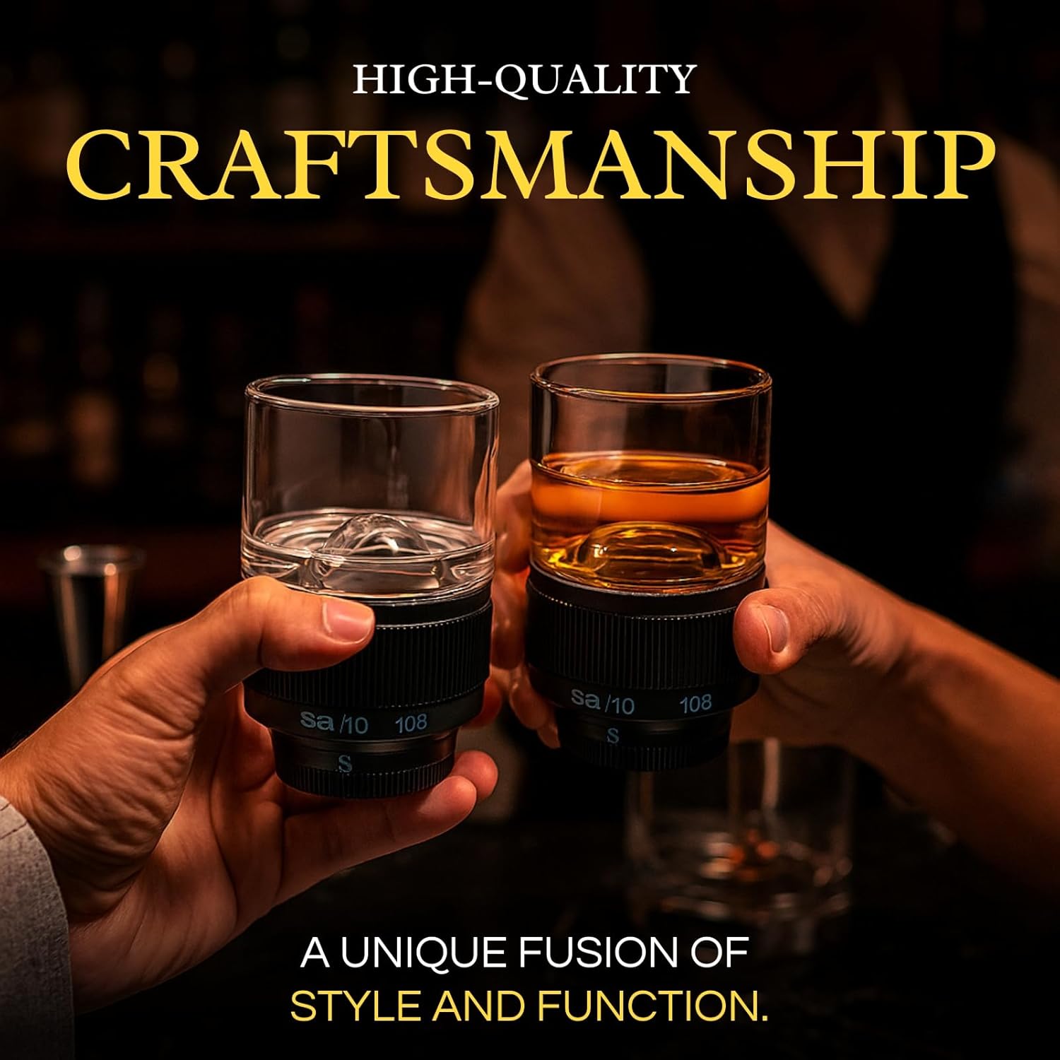 Camera Lens Whiskey Glasses Set of 2 | Funny Novelty Gift for Photographers, Men, Women, Dad, Him, Her | Unique Photography Gifts Christmas, Birthday, Father’s Day | Cool Cups for Photo Lovers 8.2oz