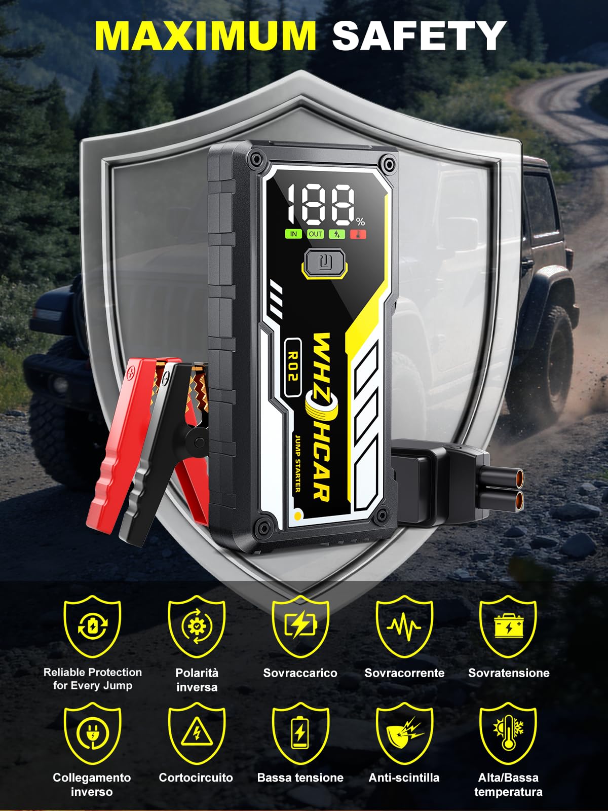 Avviatore Batteria Auto 8000A 12V Booster Avviamento Auto Avviatore Emergenza fino a Tutti Gas/10.0L Diesel Ricarica USB RapidaLED,LCD Display