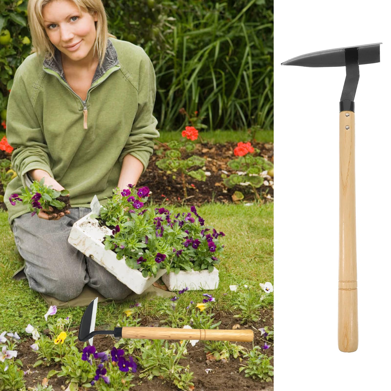 XdealCozyxc Zappa da giardinaggio in stile giapponese, zappa manuale da giardino, con manico in legno massello duro