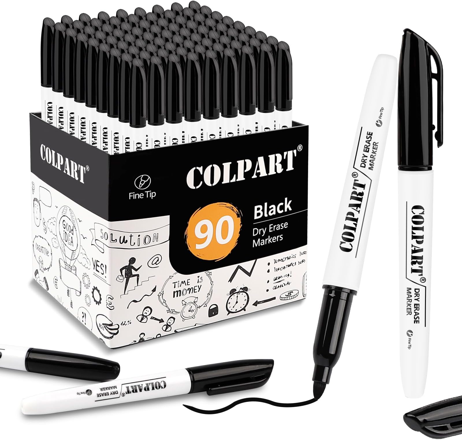 Dry Erase Markers Fine Tip - Pack Of 90 Black Whiteboard Markers Bulk With Low Odor White Board Markers Dry Erase For School, Office, Home, Work On White Board & Calendar, Refrigerator