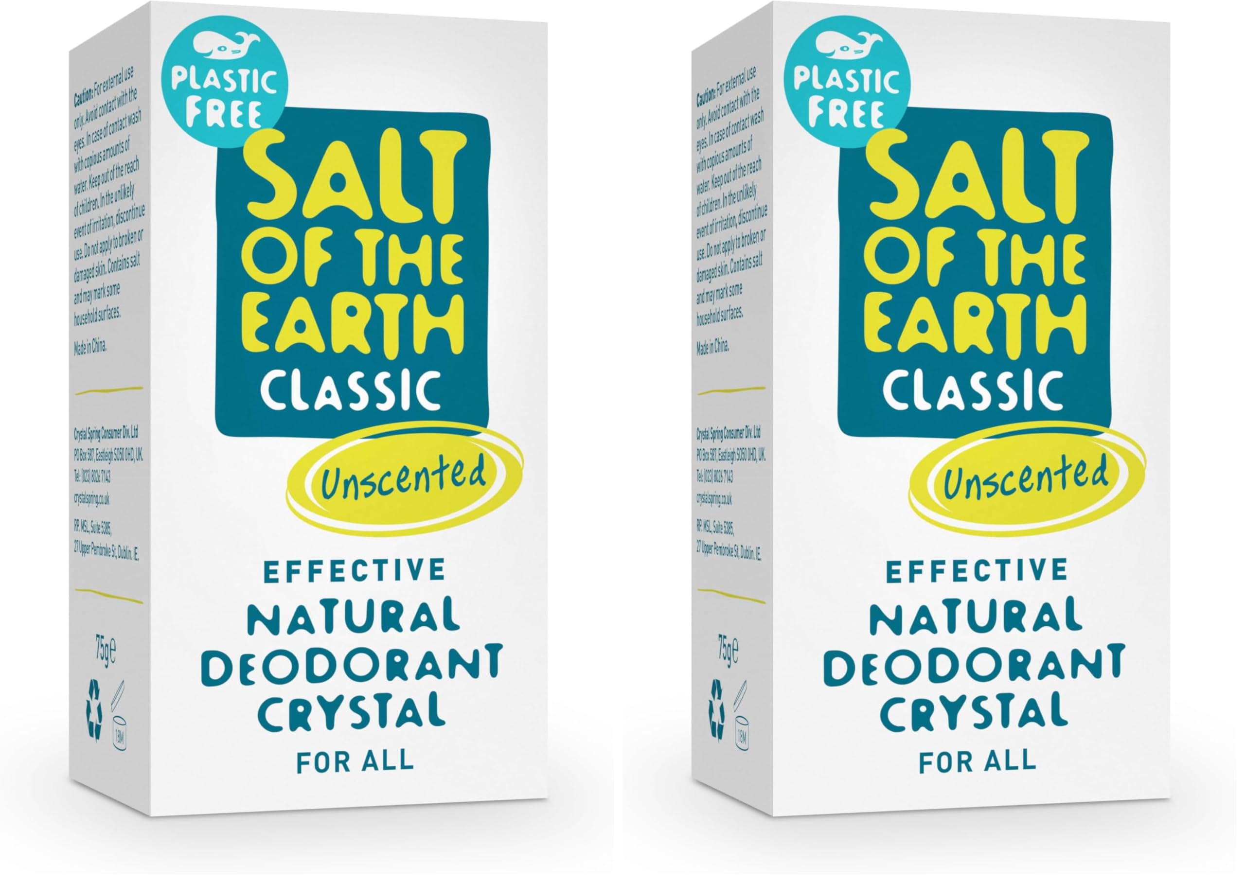 Salt of the Earth - Natural Crystal Deodorant- Plastic Free, Fragrance Free, Vegan, Leaping Bunny Approved - 100% Natural Origin Ingredients - Suitable for Women, Men, and Kids - Unscented - 75g