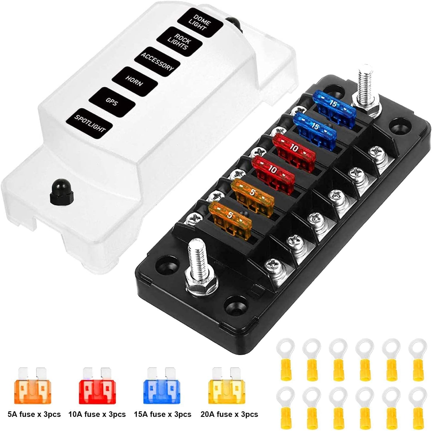 PSEQT 3.8'' Waterproof Boat Marine LED Lights Courtesy Interior Deck Light 12V 24V for Pontoon Fishing Boat + Mini 6-Way Marine Blade Fuse Block, Automotive Fuse Box Standard Circuit Holder Panel