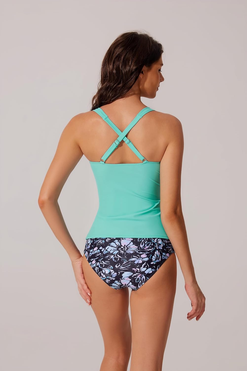 RXRXCOCO High Waisted 2 Piece Tankini Swimsuits for Women U-Wire Push Up Bathing Suit Tummy Control Ruched Swimwear