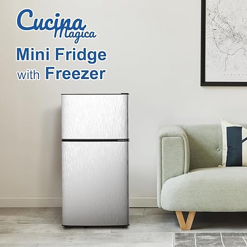 Miniatura 2 de Mini refrigerador con congelador de 3.2 pies cúbicos, refrigerador pequeño de 7 termostatos ajustables, ahorro de energía, bajo nivel de ruido,