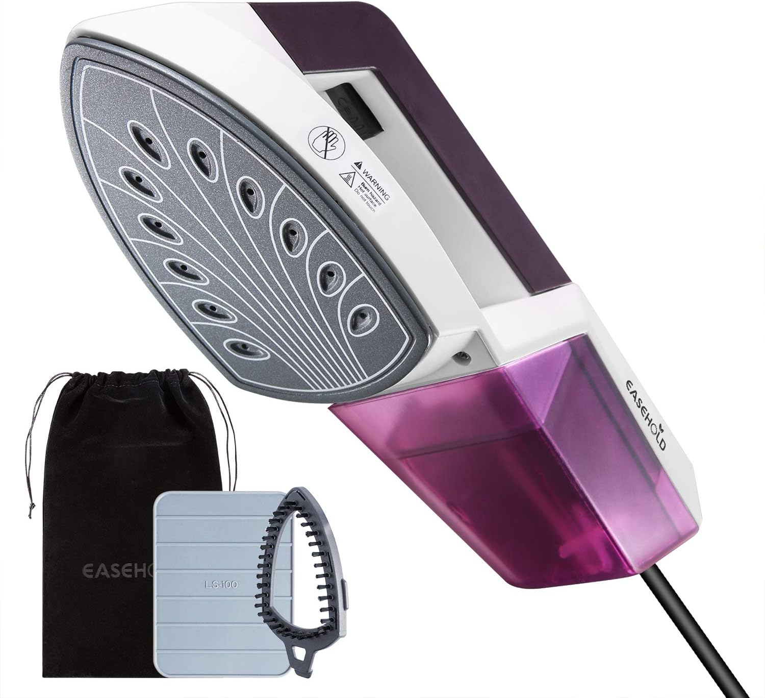 EASEHOLD Handheld Clothes Steamer Garment Steamer 2 in 1 Flat and Vertical Steamer Iron Burning-proof (Purple and White)