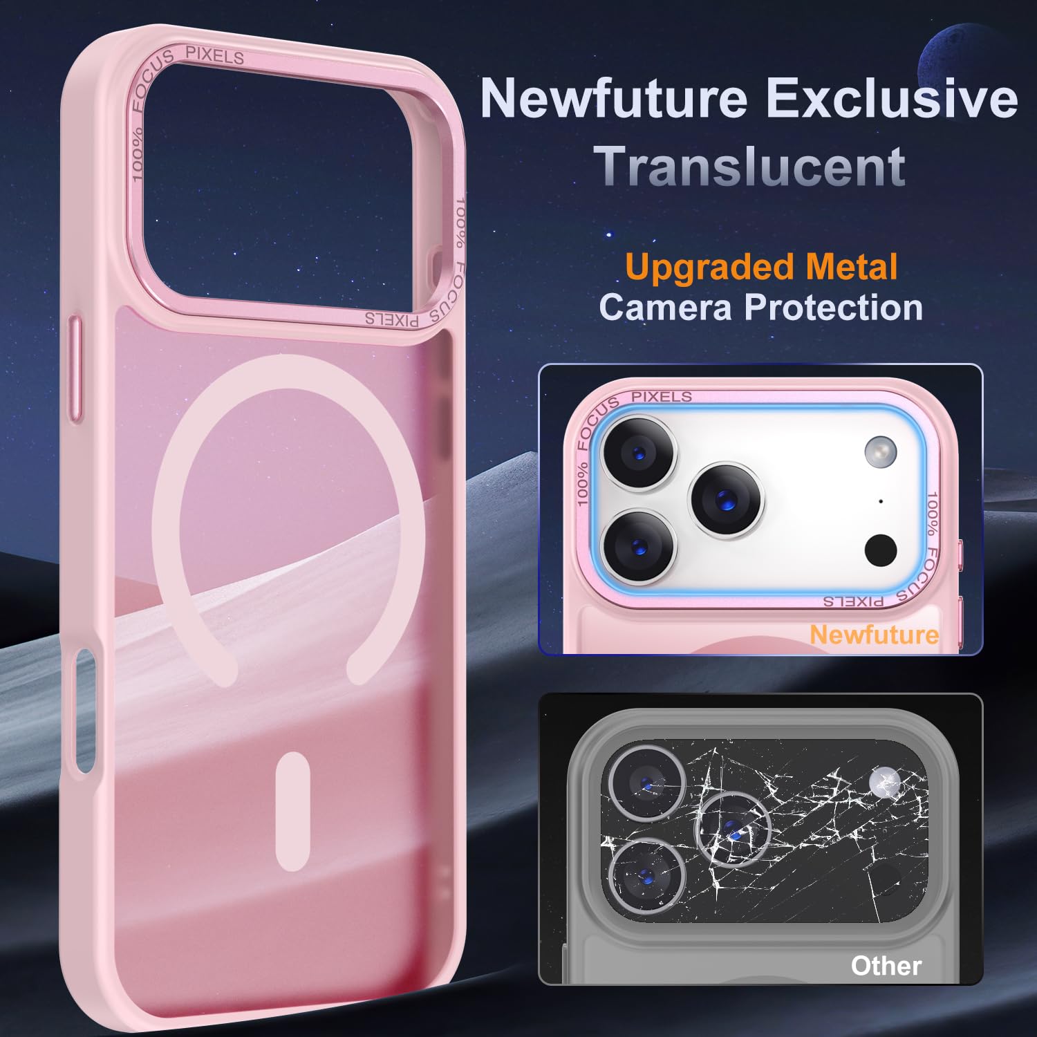 Newfuture Strong Magnetic Compatible with iPhone 17 Pro Case [13 FT Military Drop Protection] [Compatible with Magsafe] Slim Translucent Matte Shockproof with Anti-Fingerprint Phone Case, Tender Pink — view 4