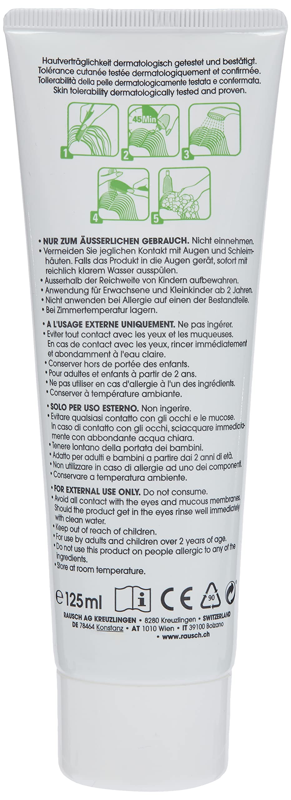 Rausch Laus-Stopp (befreit von Nissen und Kopfläusen, ist mild zur Kopfhaut, ohne Silikone und Parabene - Vegan), 1er Pack (1 x 125 ml)