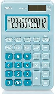 deli Standard Function Basic Calculator, 12 Digit Desktop Calculator with Large LCD Display, Solar Battery Dual Power Office Calculator, Blue