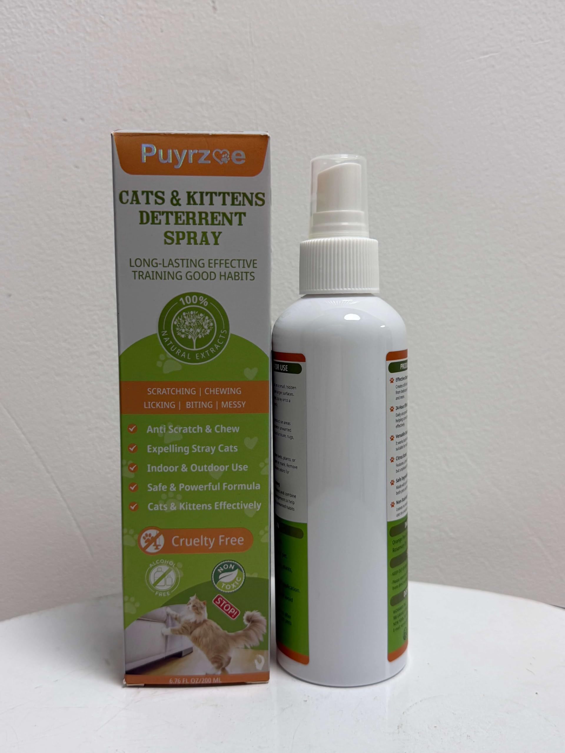 puyrzoe Spray répulsif naturel pour chat - Spray dissuasif pour chat intérieur et extérieur - Spray anti-rayures pour meubles, canapés, rideaux, plantes, chat - 200 ml