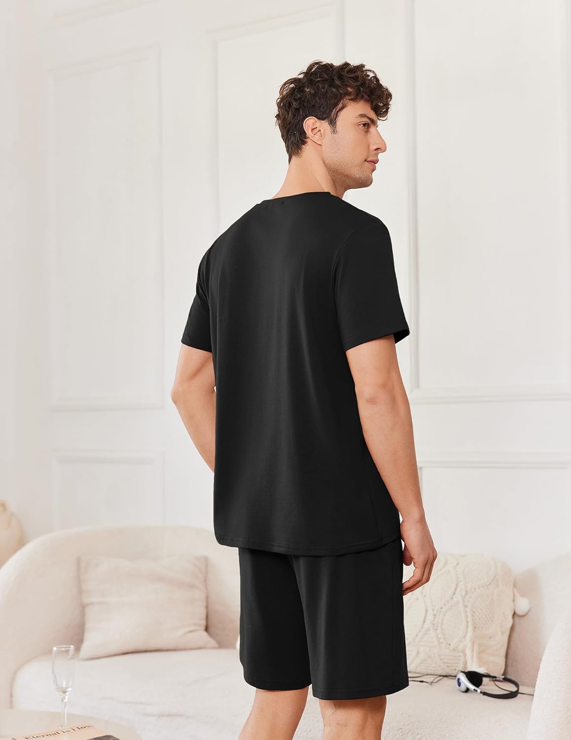 Ekouaer Mens Pajamas Set Cotton Short Sleeve Sleepwear 2 Piece Pj Sets for Men Soft Nightwear with Pockets S-XXL - Image 5