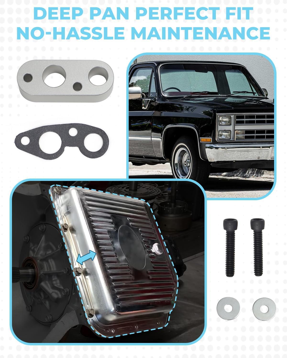 Alpha Rider Filter-Spacer Extension Kit, Gasket with Bolts for TH350 TH350C Deep Transmission Pan Aluminum
