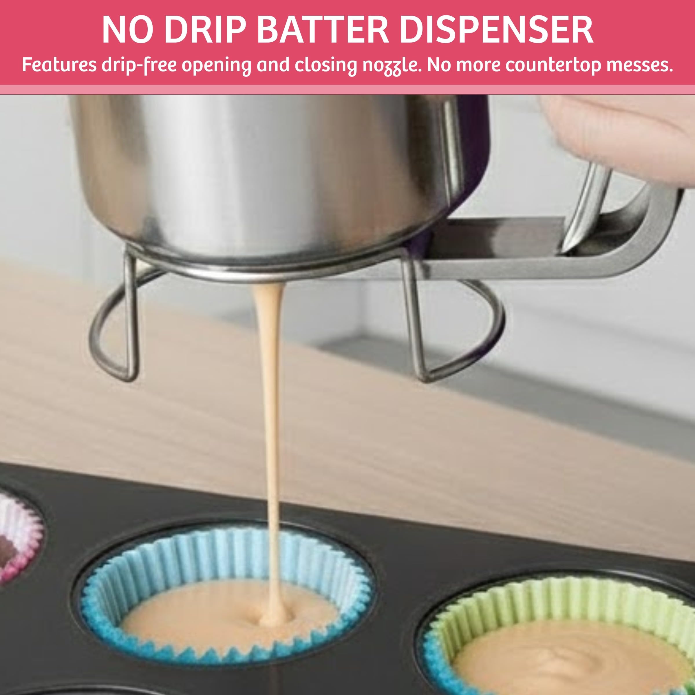 Classic Cuisine Pancake Teig Gourmet Ausgießer aus Edelstahl, perfekt zum Backen von Cupcakes, Waffeln, Kuchen und Muffins, kein Tropfen, 10,8 x 15,9 x 12,7 cm, silberfarben