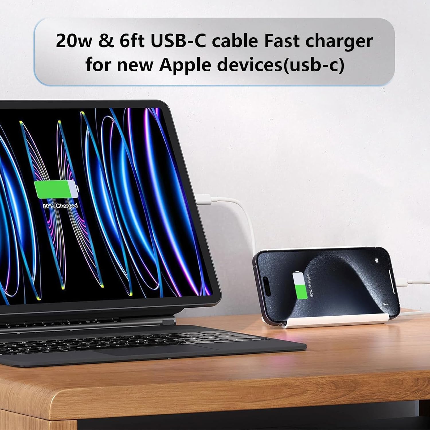 iPad Charger Fast Charging 6ft USB-C Cable & 20W USB-C Charger Block 2-Pack for Apple iPad A16/11th/10th/Pro 13/12.9/11/Air/Mini A17 Pro, iPhone 17/16/15 Series, White